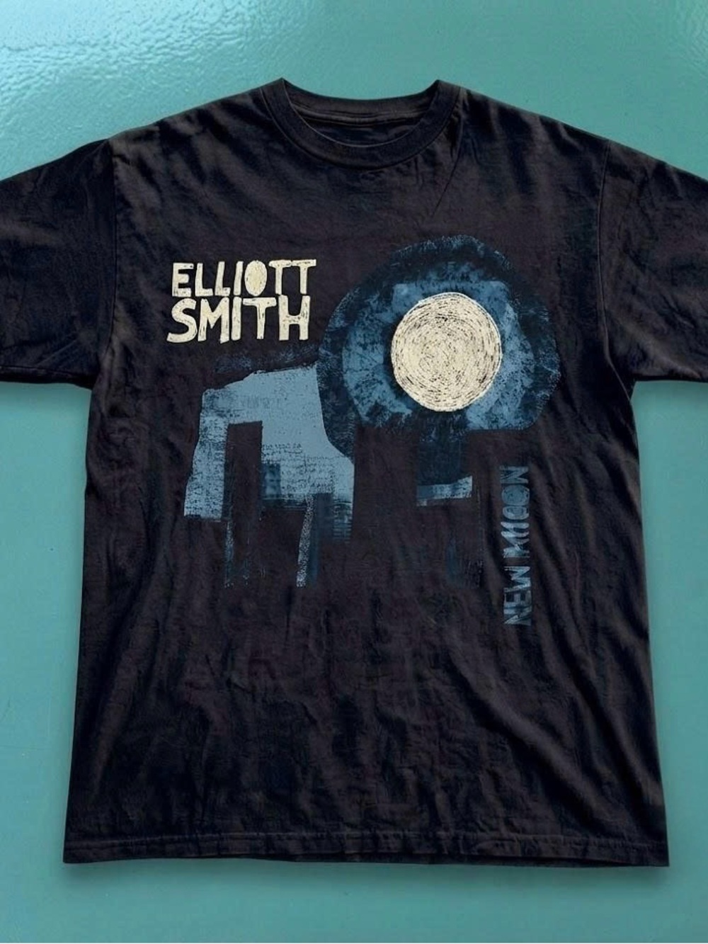 Gildan Black Elliott Smith Graphic Tee with Blue and Cream Moon